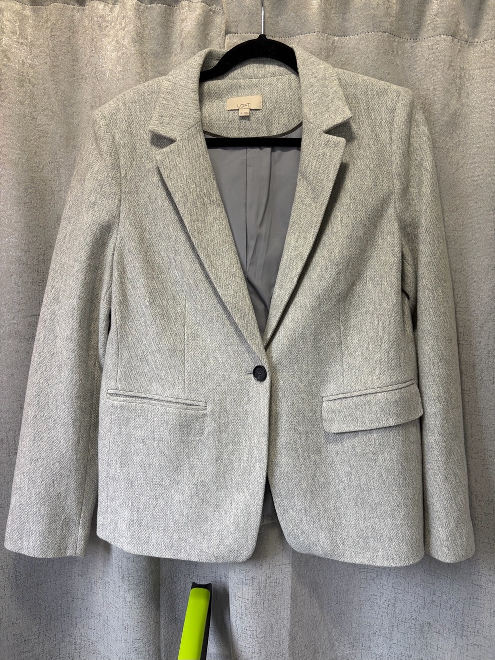 LOFT Light Gray Herringbone Single-Button Blazer Elbow patch 10